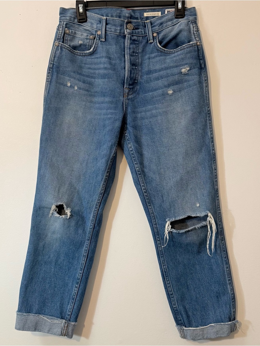 NOEND Denim High Rise Straight Crop Distressed Jeans Women’s 27 Made USA
